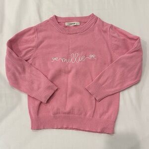 Kids Pink Sweater “Millie” bow monogram
